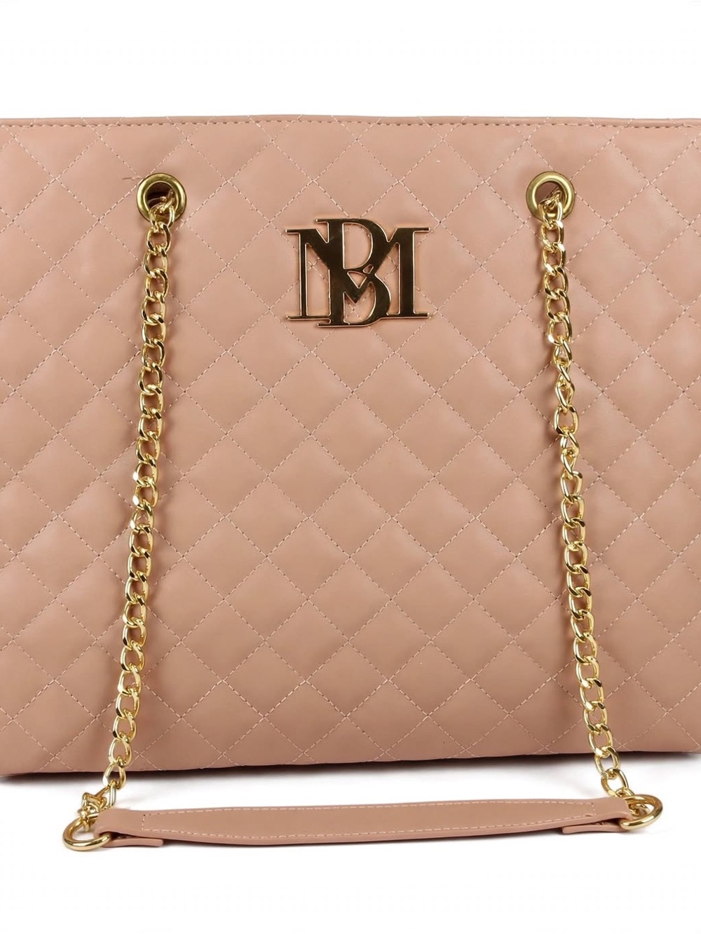 Badgley Mischka Quilted Blush Pink Tote with Gold Chain Straps
